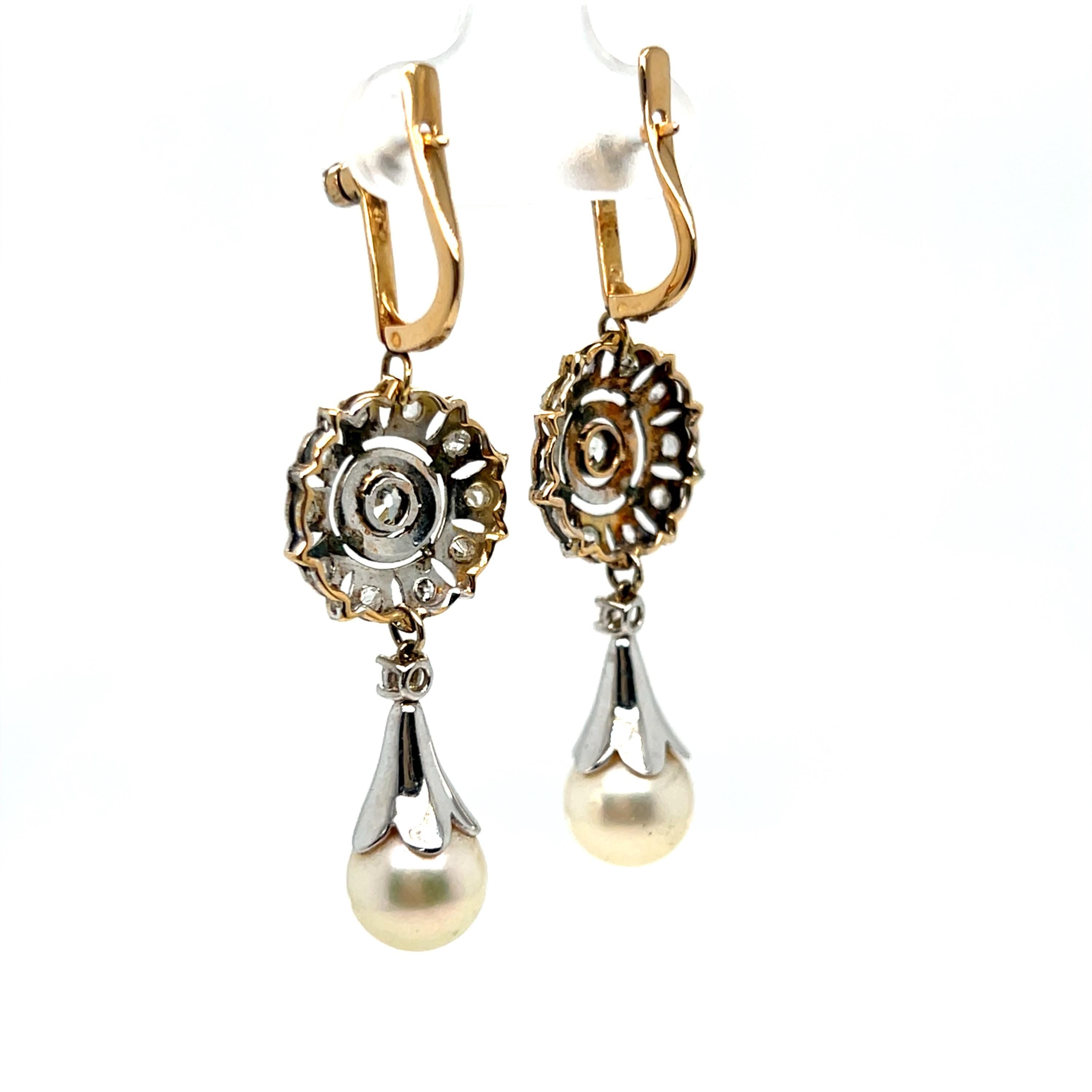 Beautiful Vintage Art Deco 14K Yellow/ White Gold Diamond and Pearl Earrings.